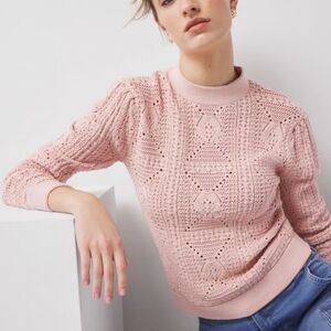 WHBM Mock Neck Pointelle Sweater In Rose Smoke